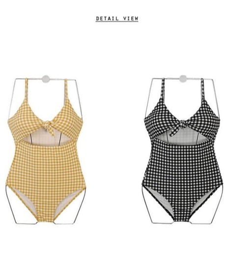 gingham check ribbon swim wear/2color