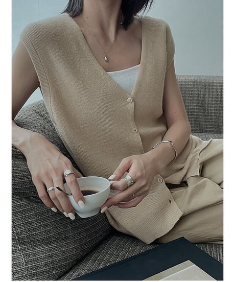 V neck button vest/2color