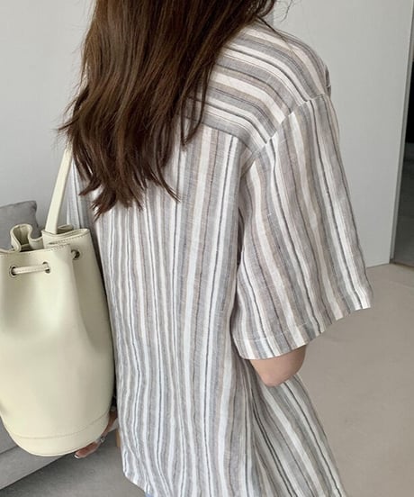 linen 100% stripe shirt/2color