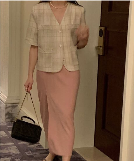 tweed check jacket/2color