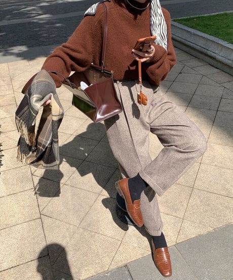 [OUTLET]herringbone wool slacks/2color