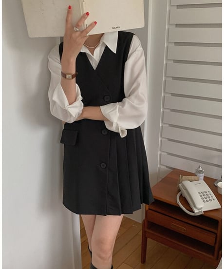 asymmetry vest one-piece/2color