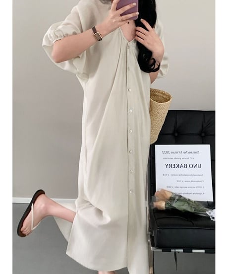 front button long dress(inner set)/3color