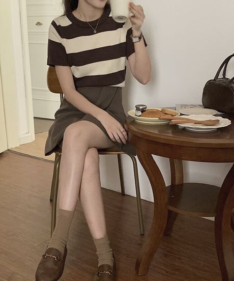 border knit tee/3color