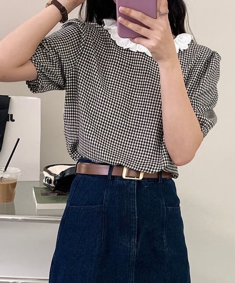 gingham check lace blouse(ネコポス)
