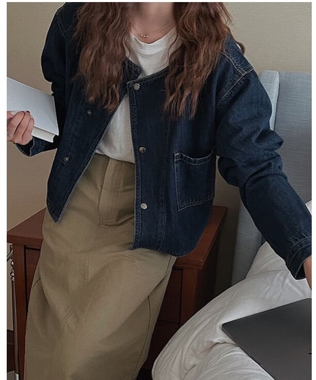 [OUTLET]no collar denim jacket/2color