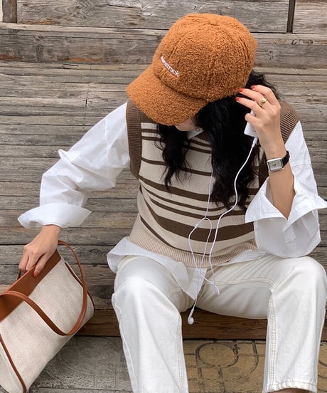 random border knit vest/2color