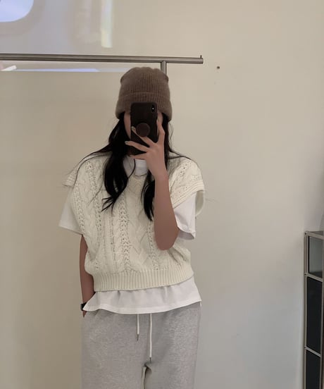 drop shoulder cable vest/5color