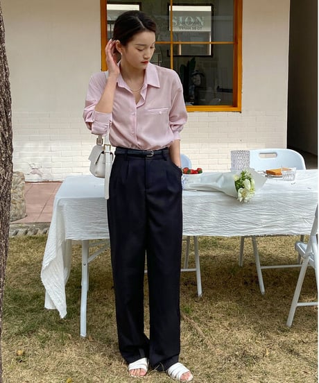 tuck wide slacks & belt/3color
