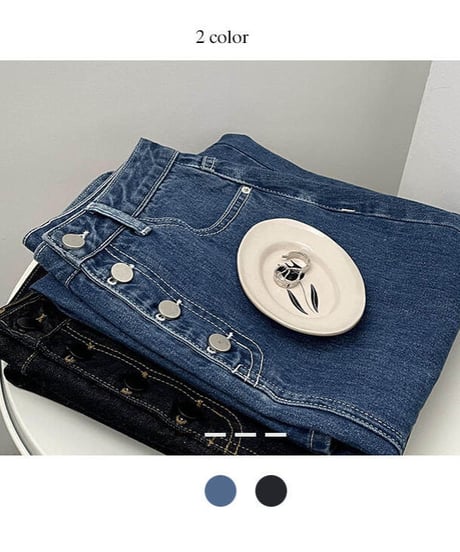 front button denim skirt/2color
