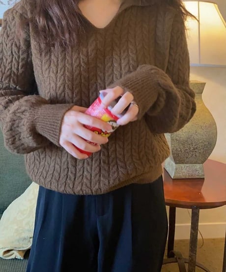 [OUTLET]cable open collar knit/3color