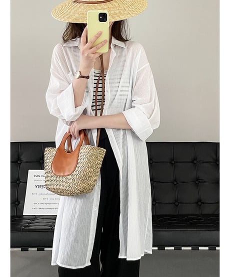 sheer stripe long shirt