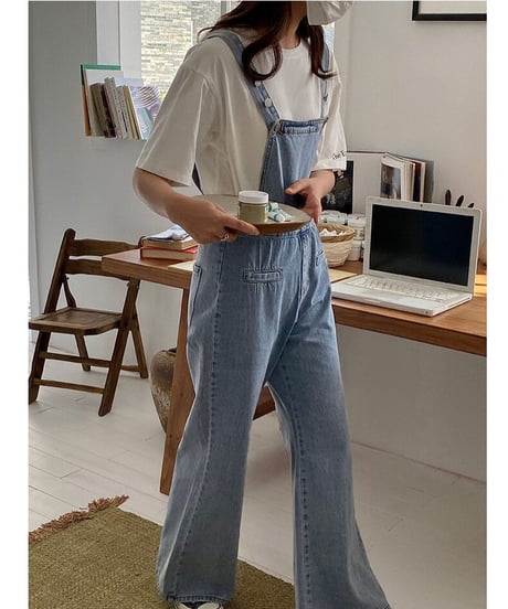 flare denim salopette/2color