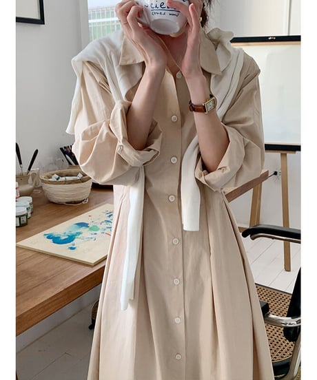 waist tuck shirt dress/3color