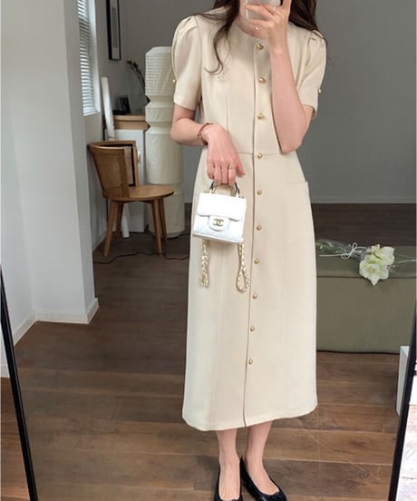 front button classic dress(half sleeve)/2color