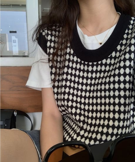 pattern knit vest/2 color