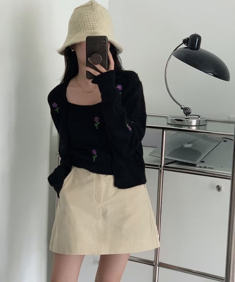 flower knit ensemble/3color