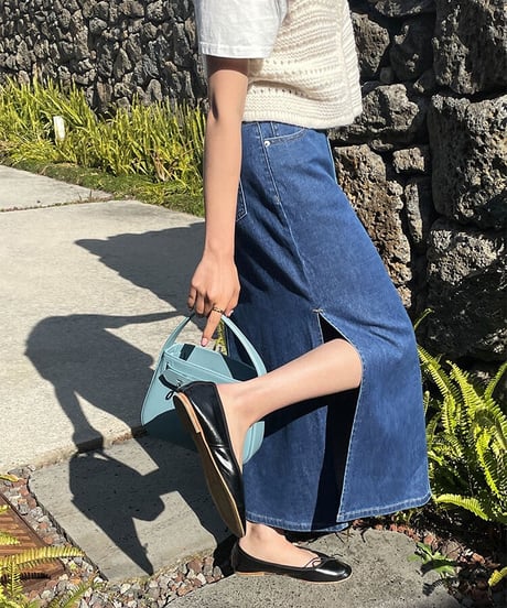 side slit denim long skirt