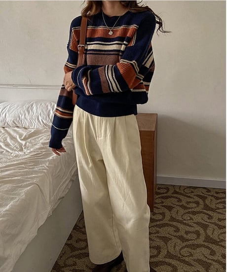 random border rib knit/2color