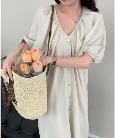 front button long dress(inner set)/3color