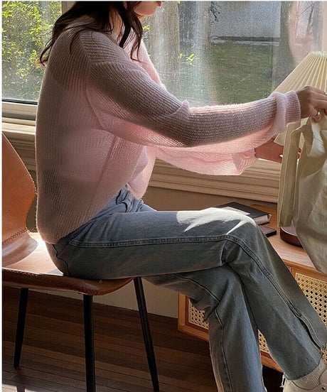 u neck sheer knit/5color