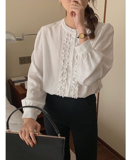 stand collar frill shirt