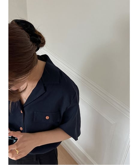 open collar half sleeve shirt/3color