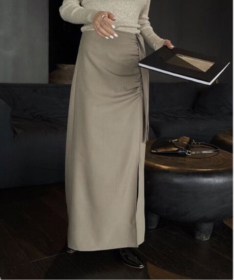ribbon tight long skirt/2color