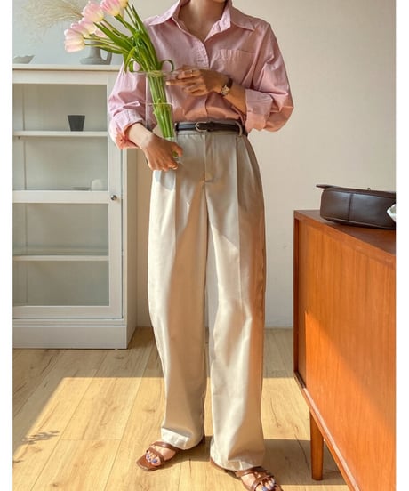 tuck wide slacks & belt/3color