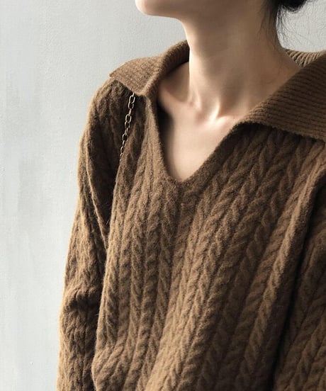 [OUTLET]cable open collar knit/3color