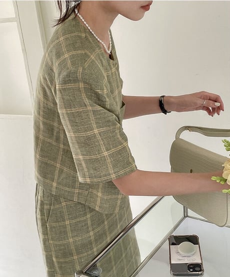 （linen 100%）linen check SET UP(上)/2color