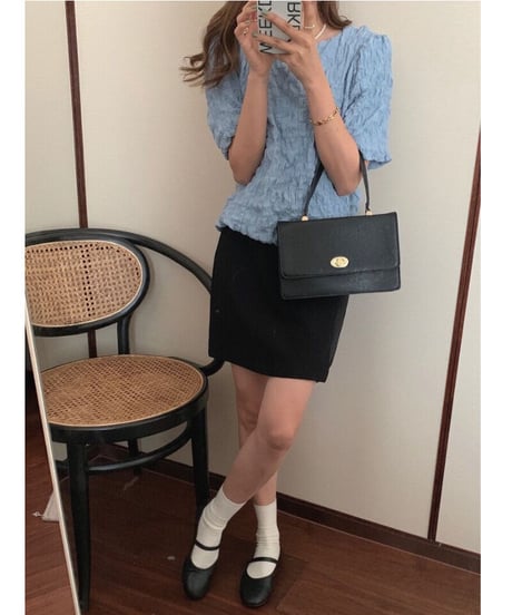 bubble U neck tee/4color