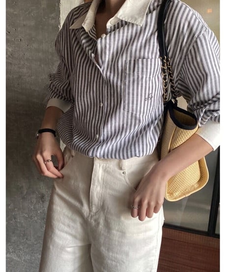 bi-color stripe shirt/2color