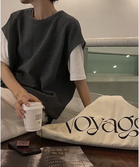 loose u neck vest tops/2color