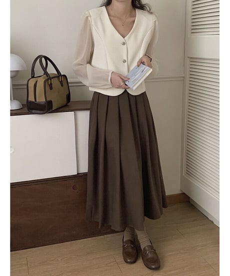 A line pleats long skirt/3color