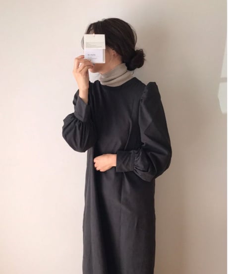 2way puff sleeve long dress/3color