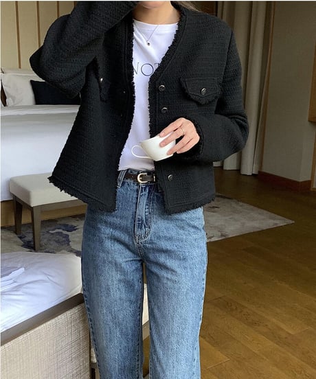 V neck tweed jacket/2color