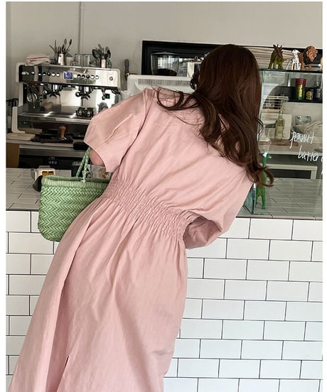 waist mark linen dress/3color