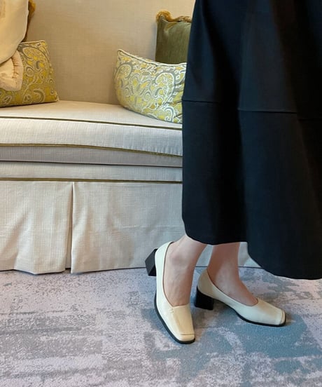 square toe chunky pumps/3color