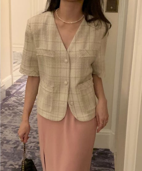 tweed check jacket/2color