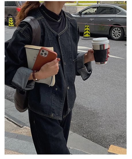 [OUTLET]no collar denim jacket/2color