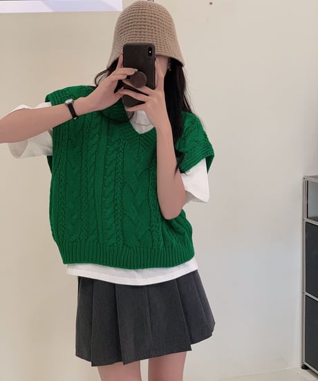 drop shoulder cable vest/5color