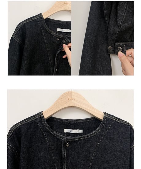 [OUTLET]no collar denim jacket/2color