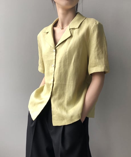 cotton linen open collar shirt/3color