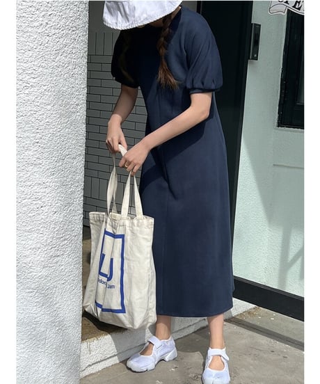 puff sleeve simple dress/3color