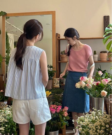 A line middle denim skirt/2color