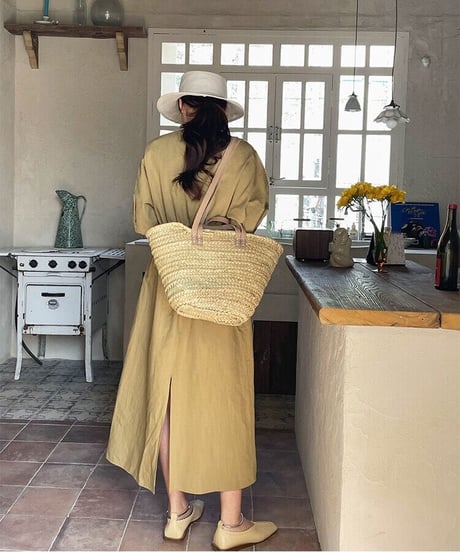 waist mark linen dress/3color