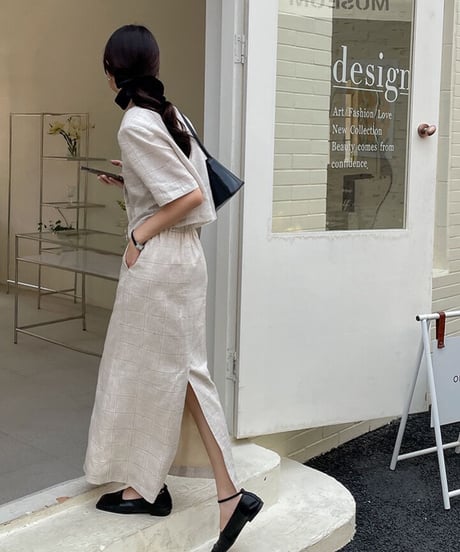 （linen 100%）linen check SET UP(下)/2color