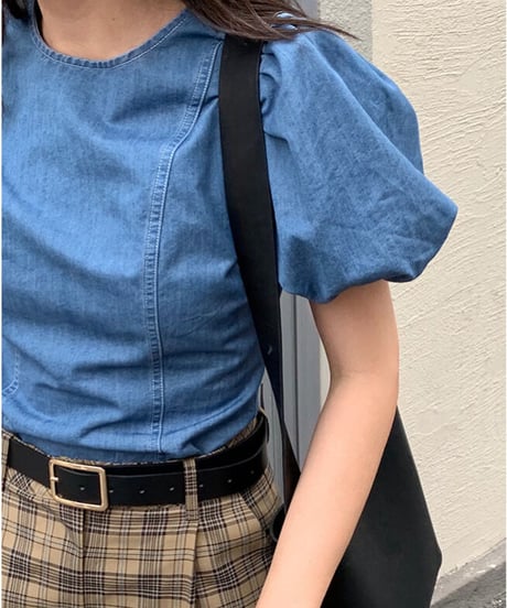 denim balloon sleeve tops