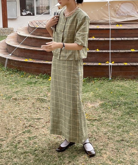 （linen 100%）linen check SET UP(下)/2color